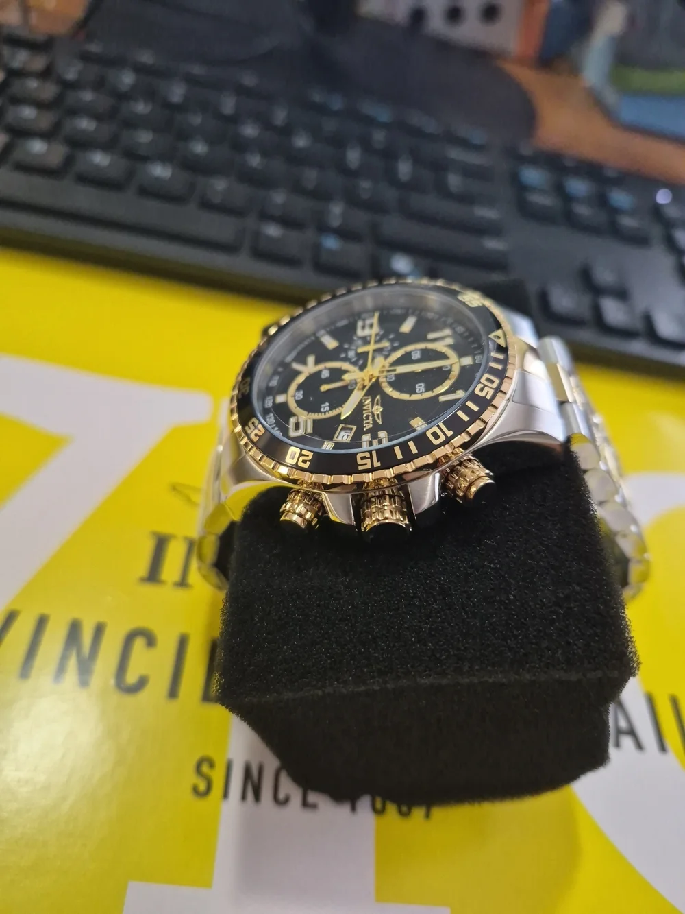 Invicta Men's Gold-Tone Chronograph Watch with Black Dial